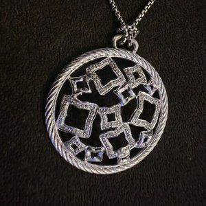 Vintage DAVID YURMAN Diamonds Round Pendant NECKLACE 18" Sterling Silver